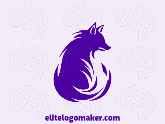 Logotipo com design criativo formando uma raposa roxa com estilo animal e cores customizáveis.
