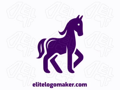 Um logotipo estilo mascote com um cavalo roxo dinâmico, combinando movimento energético e cores vibrantes para um design ousado e animado.