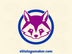 Create a vectorized logo showcasing a contemporary design of a purple wolf and minimalist style, with a touch of sophistication with purple and dark blue colors.