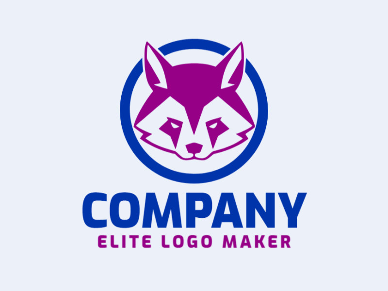 Crie um logotipo vetorizado apresentando um design contemporâneo de um lobo roxo e estilo minimalista, com um toque de sofisticação e com as cores roxo e azul escuro.
