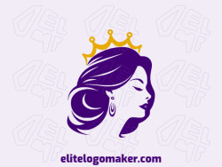 A simple logo created with abstract shapes forming a queen with purple and dark yellow colors.