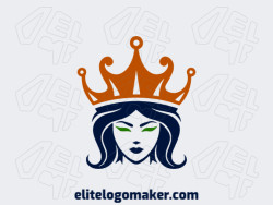 Create a logo for your company in the shape of a queen with a crown with a symmetric style with dark blue, dark orange, and dark green colors.