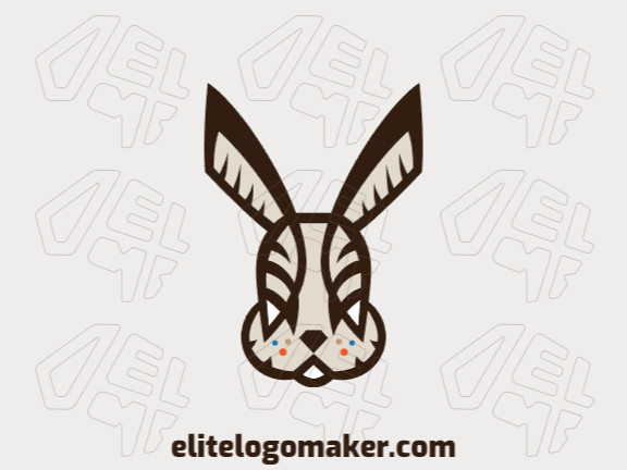 Logotipo customizável com a forma de um coelho composto por um estilo simétrico e com as cores azul, marrom, laranja, e bege.