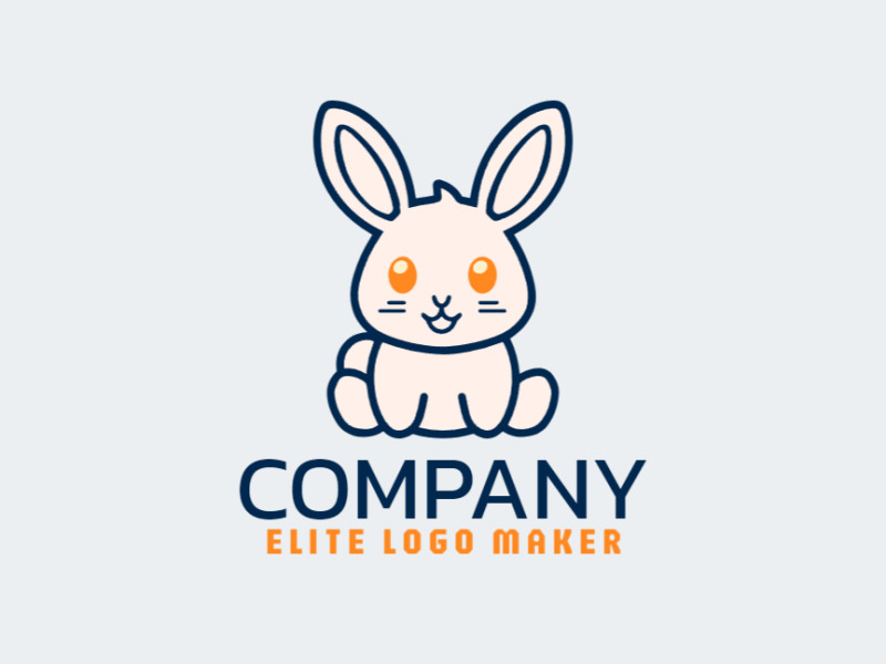 Um logotipo de mascote criativo com um coelho em laranja, bege e azul escuro, perfeito para representar energia e brincadeira.