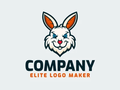 Un logotipo creativamente elaborado que presenta un encantador conejo, adornado con una paleta de azul, naranja, rojo, beige y azul oscuro, evocando alegría y energía.