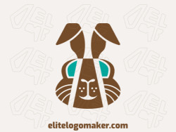 Animal mascot logo with the shape of a rabbit head made up of abstracts shapes with blue and brown colors.
