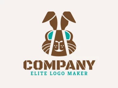 Animal mascot logo with the shape of a rabbit head made up of abstracts shapes with blue and brown colors.