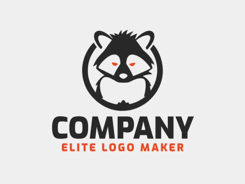 Crea un logotipo vectorizado que presente un diseño contemporáneo de un mapache y estilo circular, con un toque de sofisticación y colores naranja y negro.