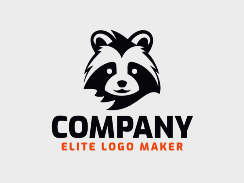 Logotipo vetorial com a forma de um guaxinim com design minimalista e cor preto.