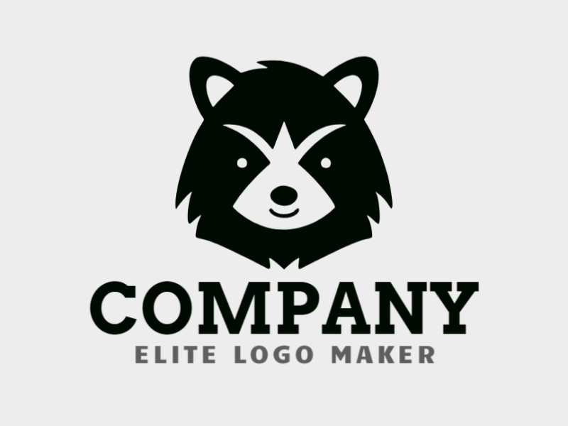 Logotipo criativo com a forma de um guaxinim com design infantil e cor preto.