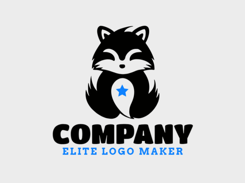 Logotipo vetorial com a forma de um guaxinim com estilo simples e com as cores azul e preto.