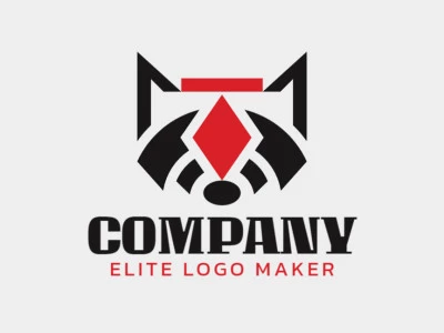 Animal logo design in the shape of a raccoon combined with a suit of diamonds with black and red colors.