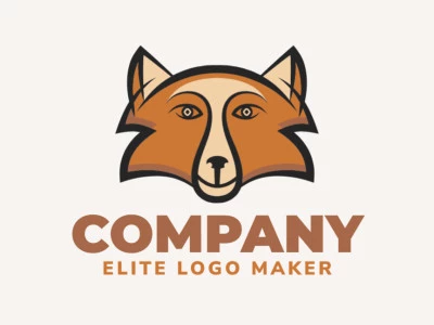 Stylized logo design in the shape of a fox's head composed of abstracts shapes with beige, brown, and black colors.