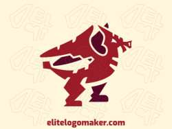 Mascot logo in the shape of a red dragon composed of abstracts shapes and refined design with red color.