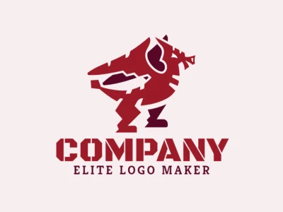 Mascot logo in the shape of a red dragon composed of abstracts shapes and refined design with red color.