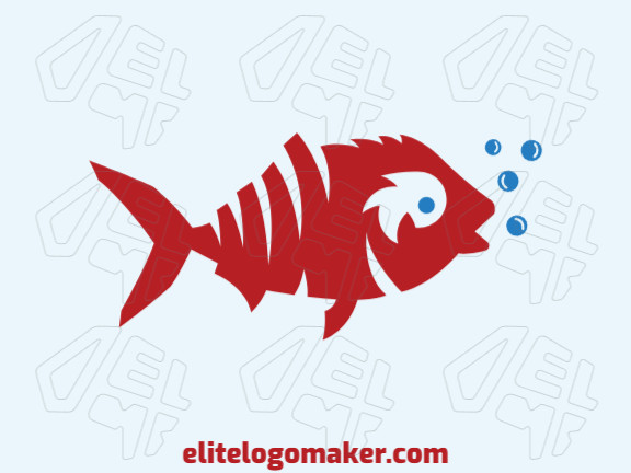 Professional and simple logo in the shape of a fish with an abstract style, the colors used are blue and red.