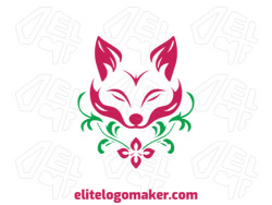 Vector logo in the shape of a red fox combined with a flower with abstract style with green and red colors.