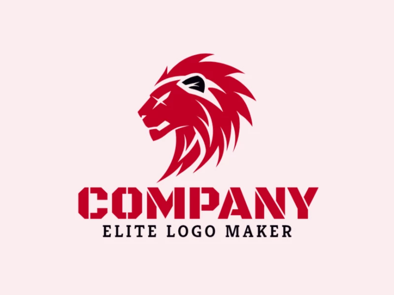 An emblematic animal logo featuring a red lion, exuding strength and majesty in bold red and black hues.