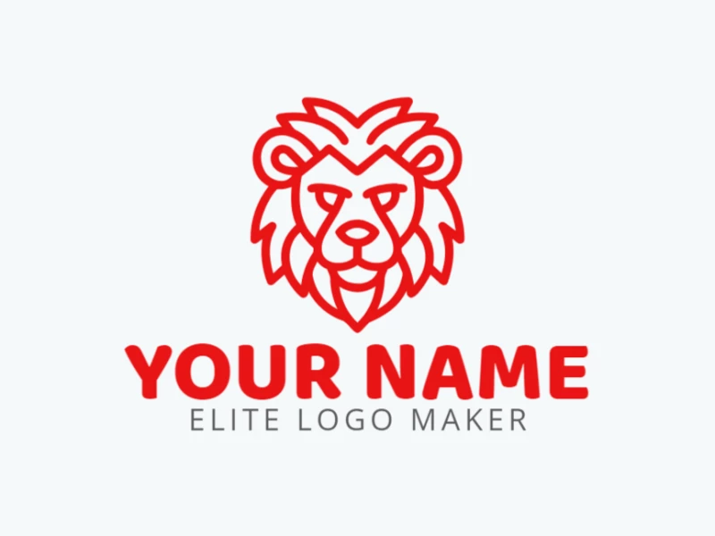 Un logotipo monoline atractivo con un león rojo diseñado con líneas finas, mostrando elegancia y simplicidad en su diseño.