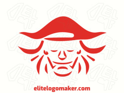 Professional logo in the shape of a red pirate with creative design and abstract style.