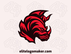 Vector logo in the shape of a red rhino with abstract design with red and black colors.