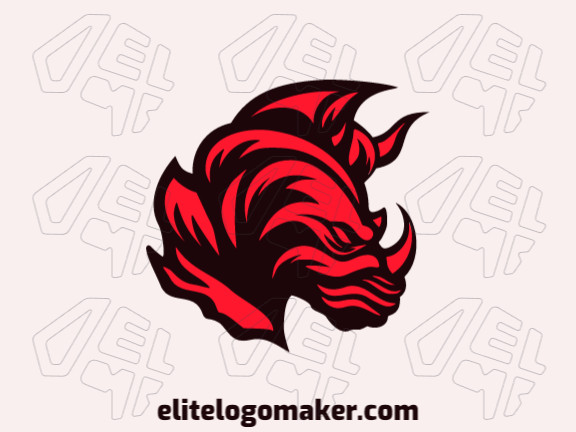 Logotipo vetorial com a forma de um rinoceronte vermelho com design abstrato e com as cores vermelho e preto.
