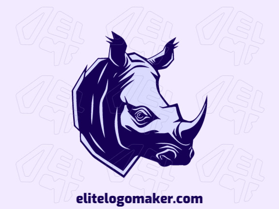 The artisanal logo showcases a stylized rhinoceros head with intricate details that exude a handcrafted feel. The bold color combination of blue and purple adds a modern touch to the design