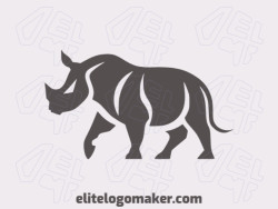 Simple logo composed of abstract shapes forming a rhino walking with the color grey.