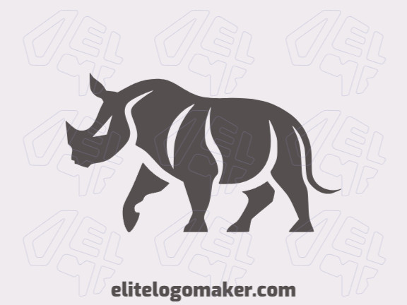 Logotipo simples composto por formas abstratas, formando um rinoceronte andando com a cor cinza.