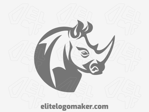 Crie um logotipo vetorial para sua empresa com a forma de um rinoceronte com estilo simples, a cor utilizada foi cinza.