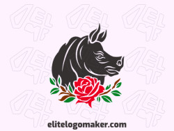 Modern logo in the shape of rhinoceros combined with a rose with professional design and illustrative style.