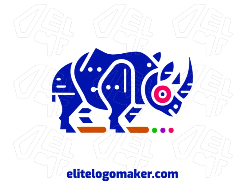 Logotipo gracioso com um rinoceronte com vários detalhes em estilo ilustrativo, combinando elegância e força em um design cativante.