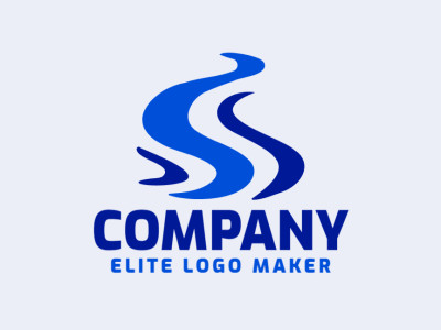 Logotipo customizável com a forma de um rio com estilo simples, as cores utilizadas foi azul e azul escuro.