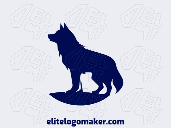 Logotipo simples composto por formas abstratas, formando um lobo rugindo com a cor azul.