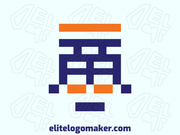 Logotipo vetorial com a forma de um robô com estilo simples e com as cores azul e laranja.