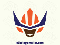 Vector logo in the shape of a robot with symmetric design with blue, brown, and orange colors.