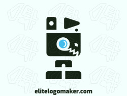 Logotipo com design criativo formando um robô com estilo infantil e cores customizáveis.
