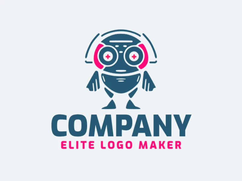 Childish logo with a refined design forming a robot, the colors used was blue and pink.