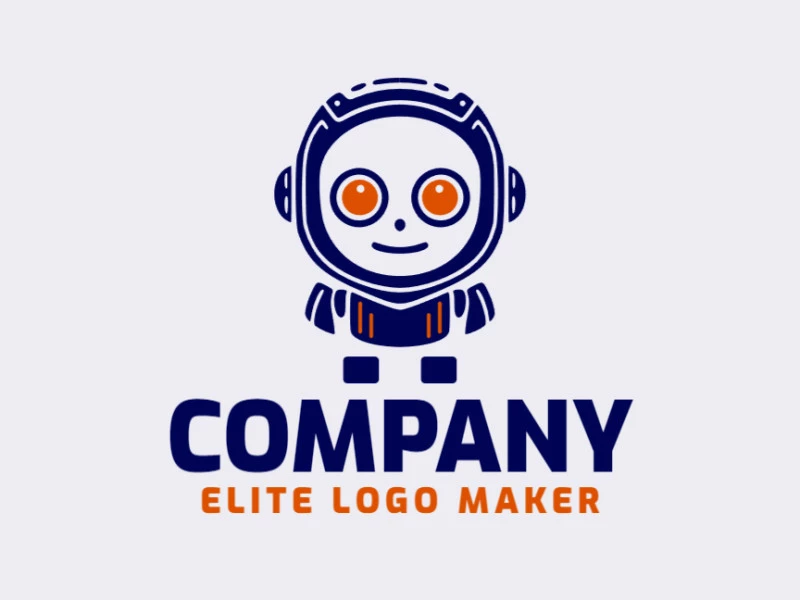 Create a vector logo for your company in the shape of a robot with an abstract style, the colors used was blue and orange.