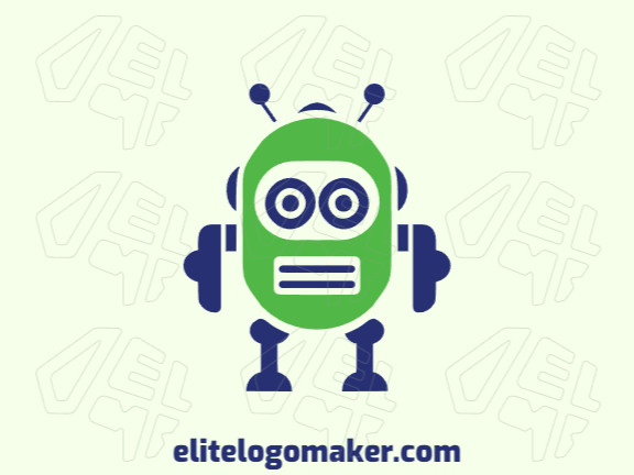 Logotipo com a forma de um robô com as cores verde e azul, esse logotipo é ideal para diferentes áreas de negócio.
