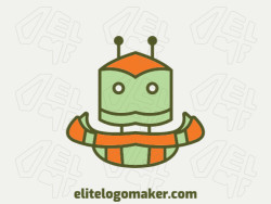 Stylized logo design created with abstract shapes forming a robot with orange and green colors.
