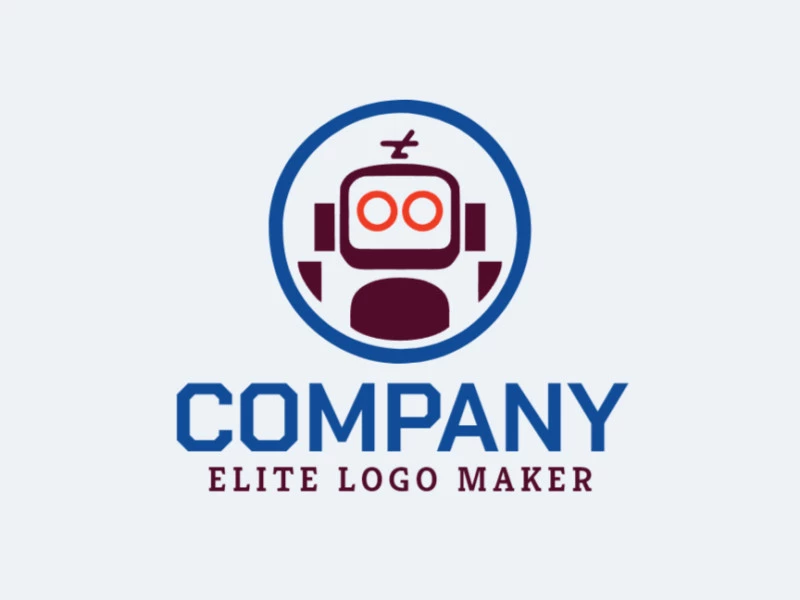 Professional logo in the shape of a robot with a circular style, the colors used were orange, dark blue, and dark brown.