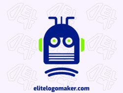 Vector logo in the shape of a robot with a simple design with green and dark blue colors.
