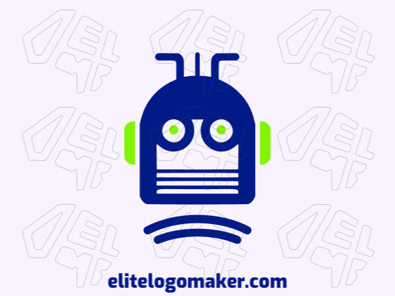 Logotipo vetorial com a forma de um robô com design simples e com as cores verde e azul escuro.