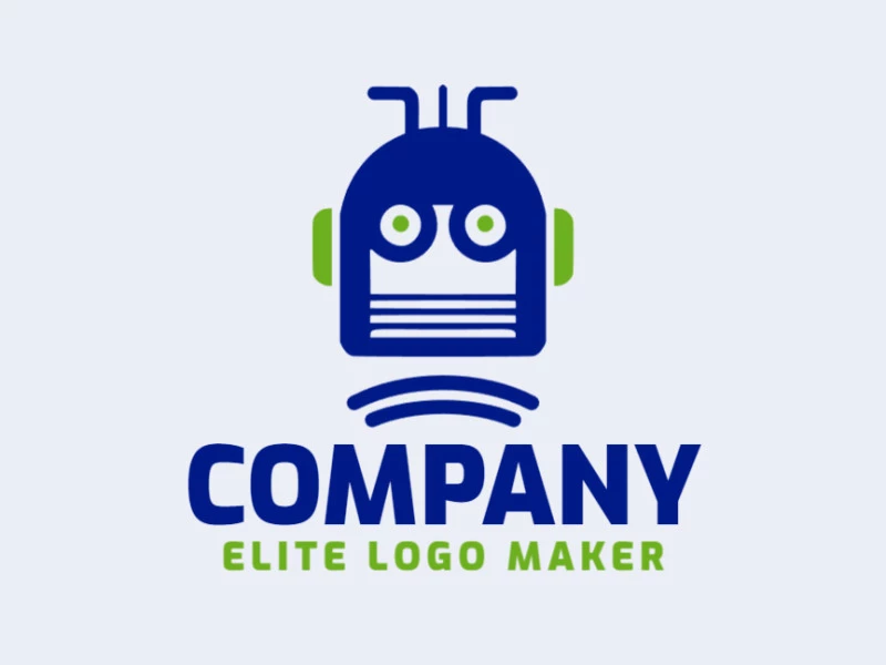 Vector logo in the shape of a robot with a simple design with green and dark blue colors.