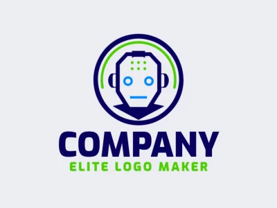 A simple robot icon in shades of green, blue, and dark blue, offering a modern and versatile logo design.