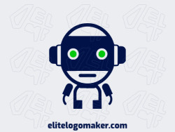 Create a logo for your company in the shape of a robot with a minimalist style with green and dark blue colors.