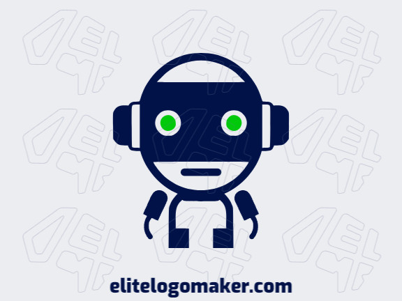Crie um logotipo para sua empresa com a forma de um robô com estilo minimalista e com as cores verde e azul escuro.