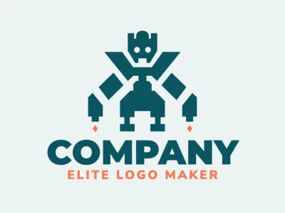 Logotipo simétrico creado con formas abstractas que forman un robot en colores azul y naranja.