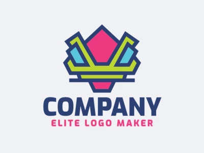 Create your own logo in the shape of a robot with abstract style and green, blue, and pink colors.